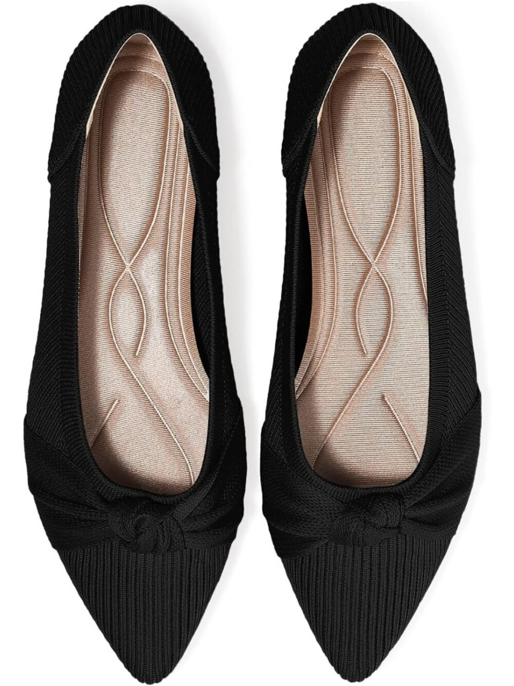 Women's Black Pointed Toe Knit Washable Ballet Flat Comfortable Dress Shoes